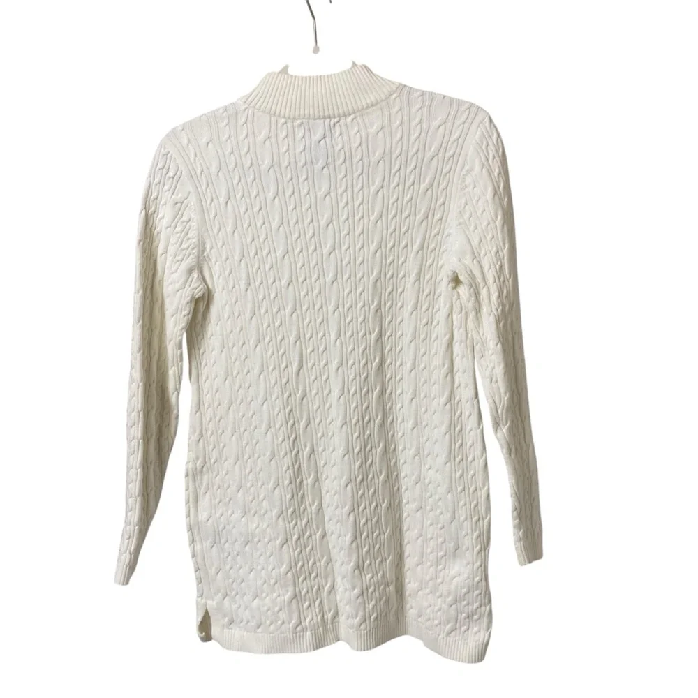 Lands’End white thick cotton cable knit long sleeve cozy warm sweater size small